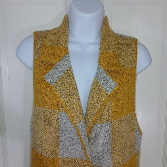 MONTEAU Los Angeles Women's S Yellow Gray Plaid Sleeveless Long Sweater Vest - Picture 6 of 16